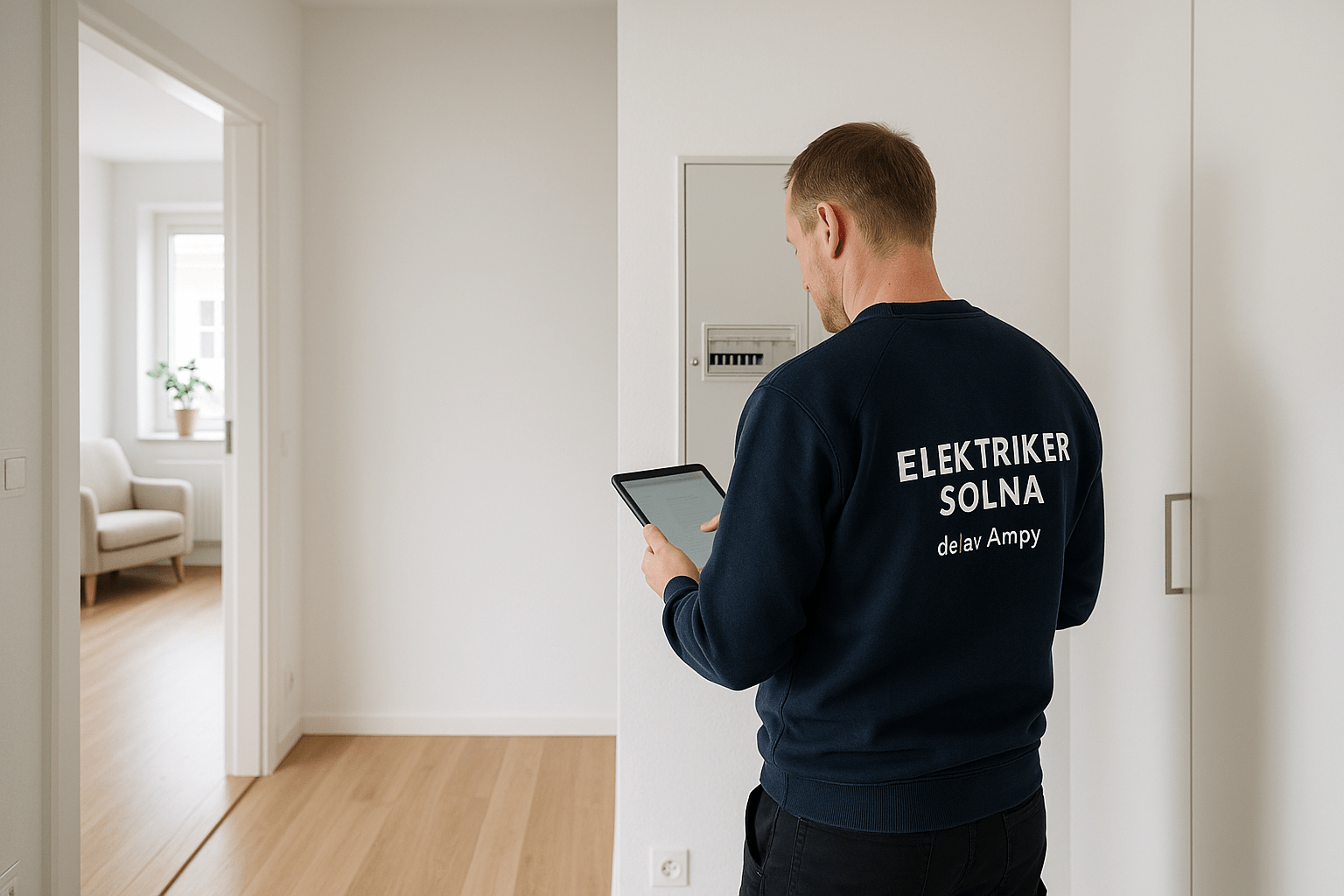 News 1 Certifierad elektriker i Solna utför elbesiktning med surfplatta – relevant för ROT-avdrag och försäkringsärenden.