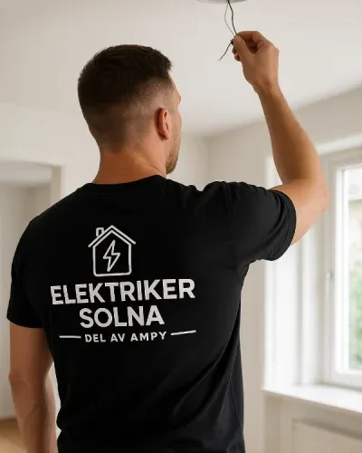 Installation av taklampa av elektriker i Solna Elektriker i Solna installerar ny taklampa i bostad – certifierad elektriker i arbete.